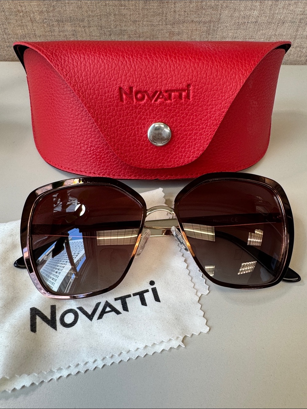 Authentic Novatti Reddish/Brown Gradient Italian Sunglasses NEW